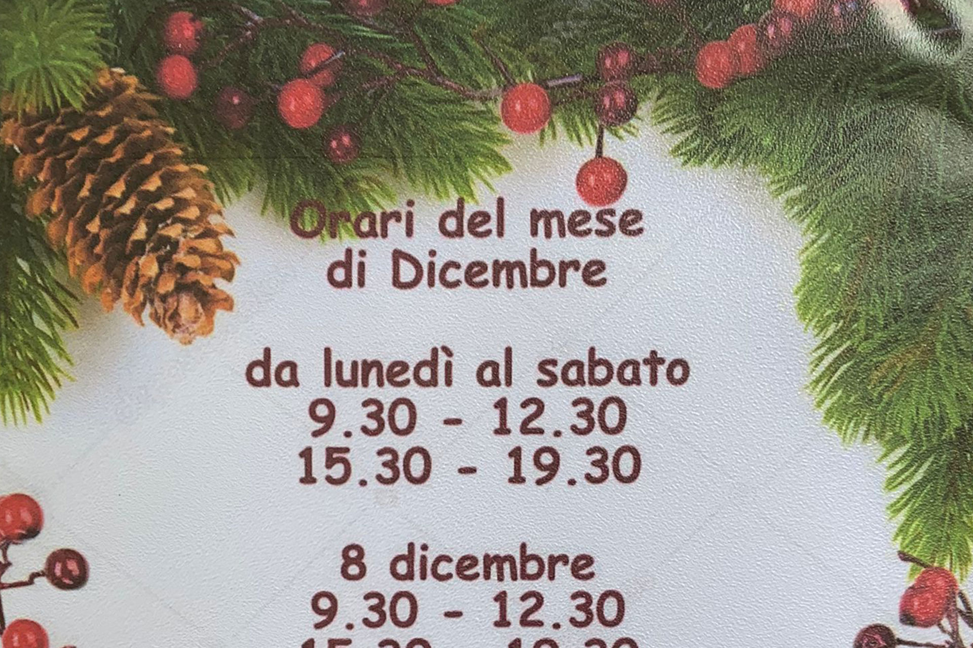 Gli orari del mese di Dicembre 2024